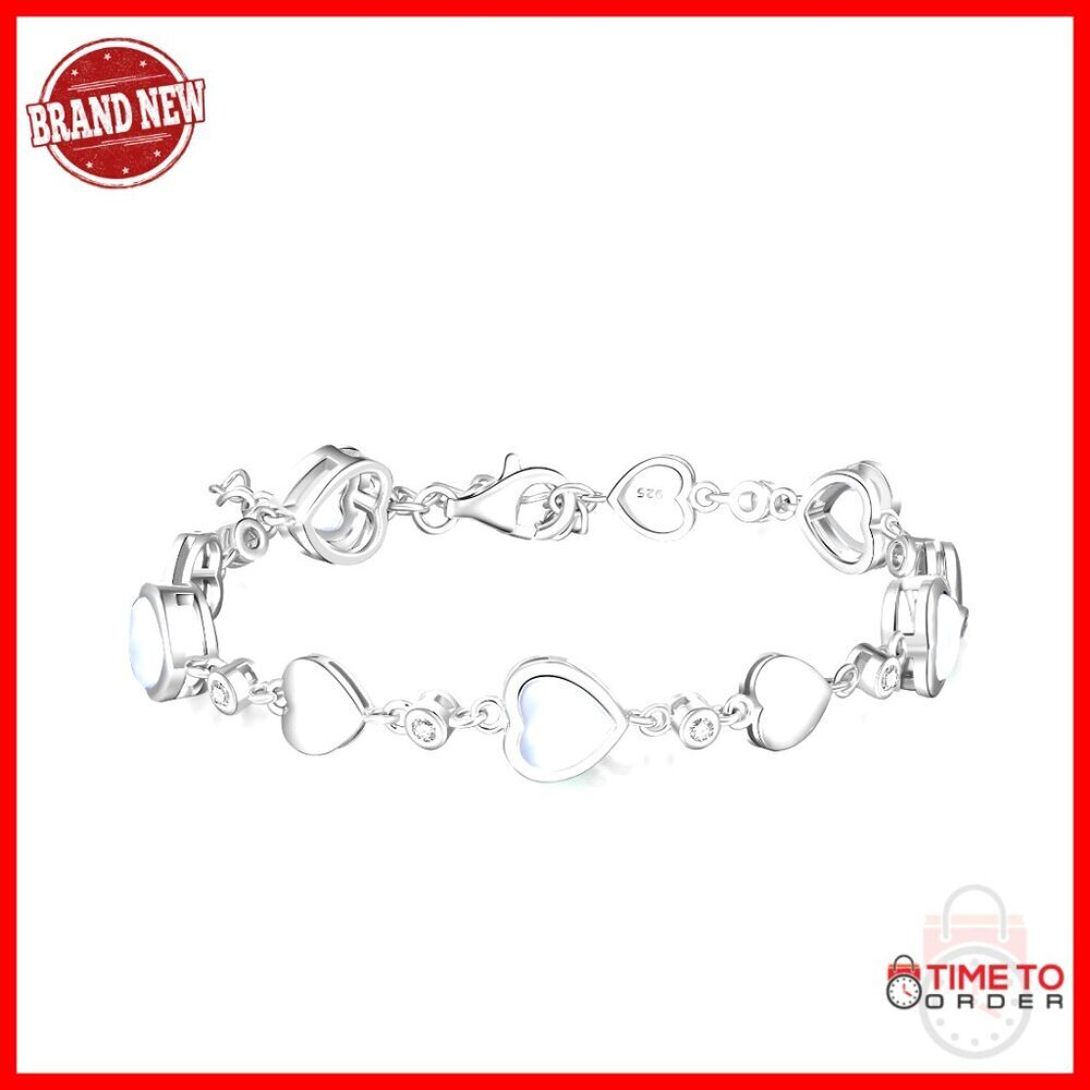 Sterling Silver Tennis Bracelet with Heart Birthstones, 7" + Extender